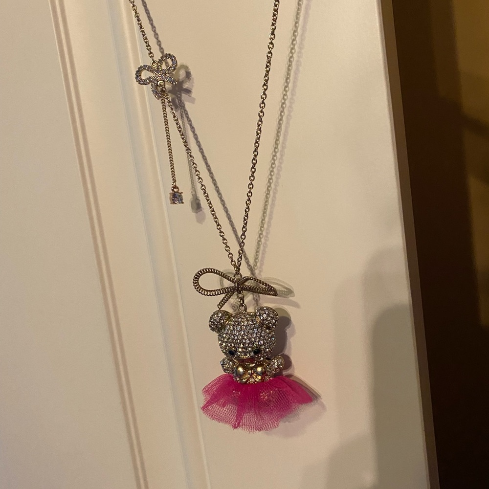NWT Betsey Johnson Teddy Bear Ballerina with Tulle Tutu Long Necklace